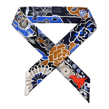 Hermes Silk Bingata Sticker Twilly Marine Tabac Bleu Vif 1 of 4