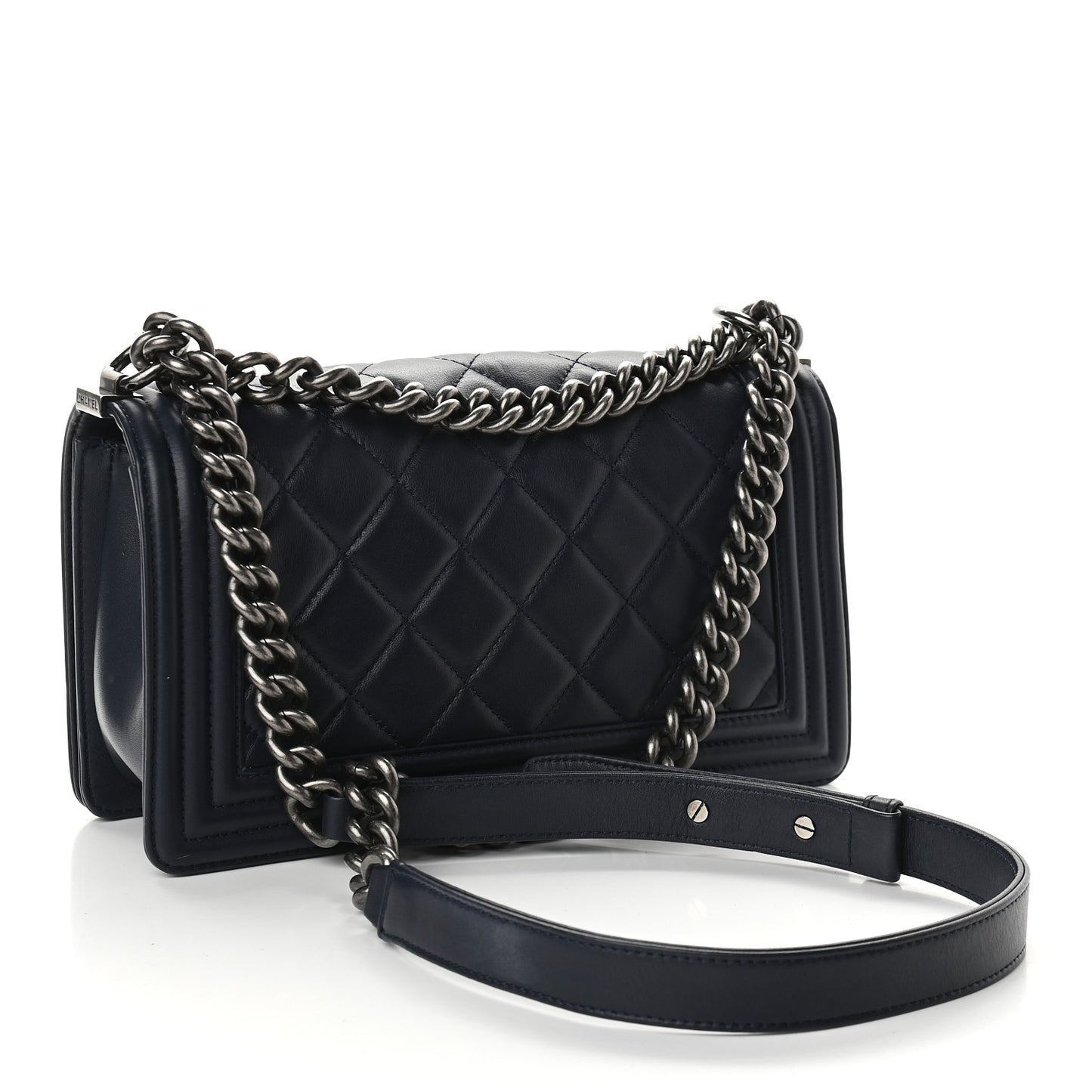 Lambskin Quilted Small Boy Flap Navy