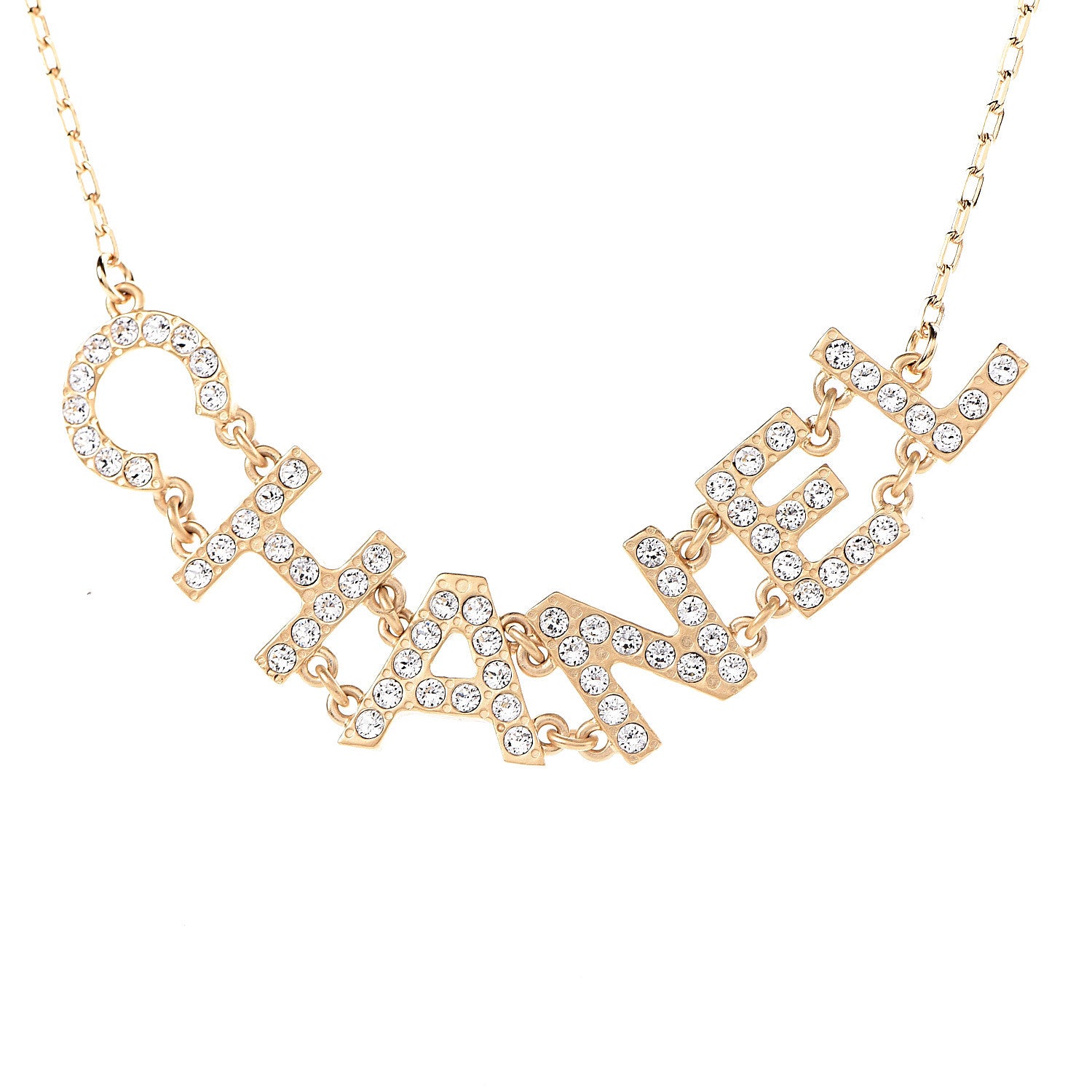 Chanel Metal Crystal 90's Icon Logo Necklace Gold 4 of 5