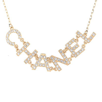 Chanel Metal Crystal 90's Icon Logo Necklace Gold 4 of 5