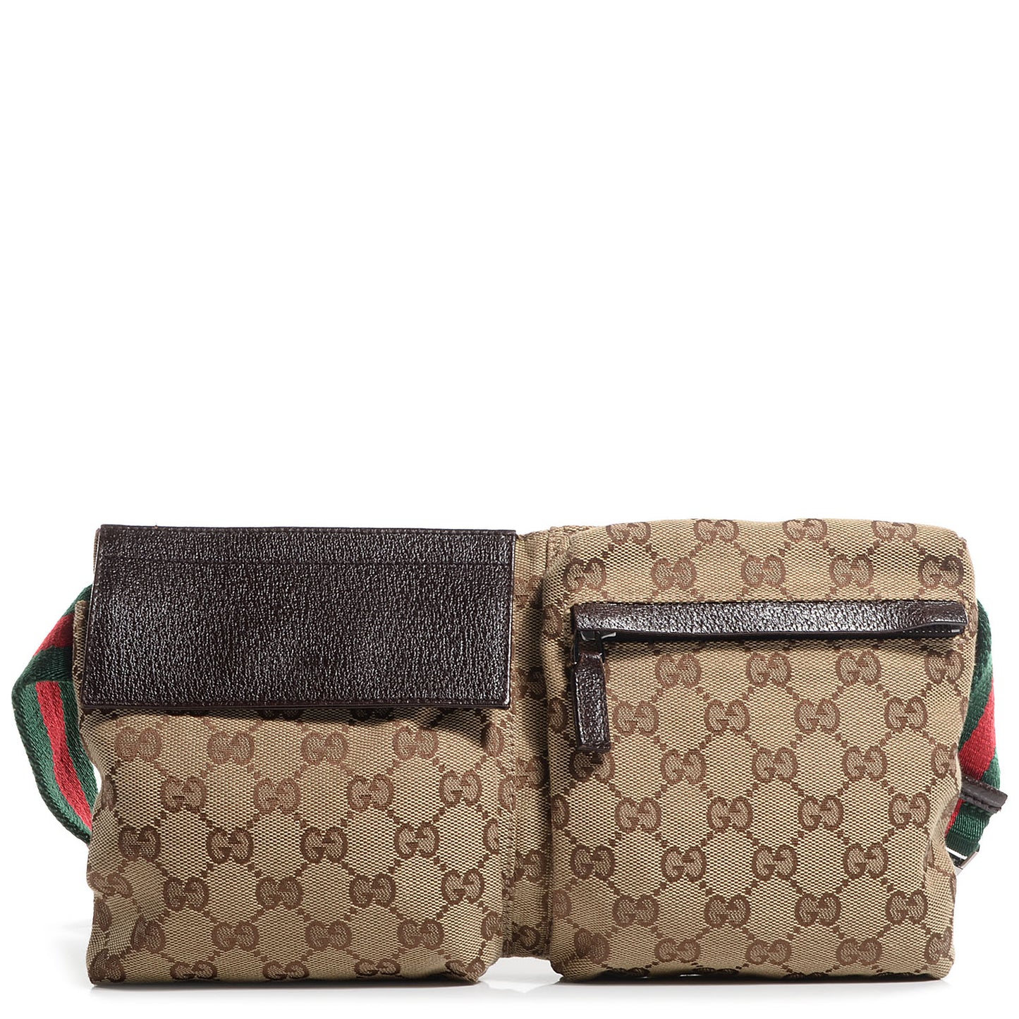 GG Monogram Web Double Pocket Belt Bag Ebony