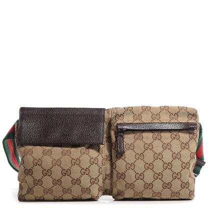 Gucci GG Monogram Web Double Pocket Belt Bag Ebony 1 of 8