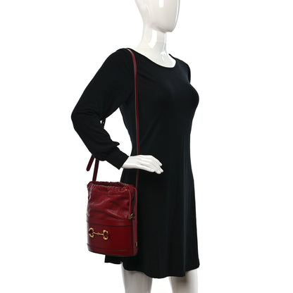 Gucci Azalea Sakai Calfskin Horsebit 1955 Drawstring Bucket Bag New Cherry Red 3 of 9