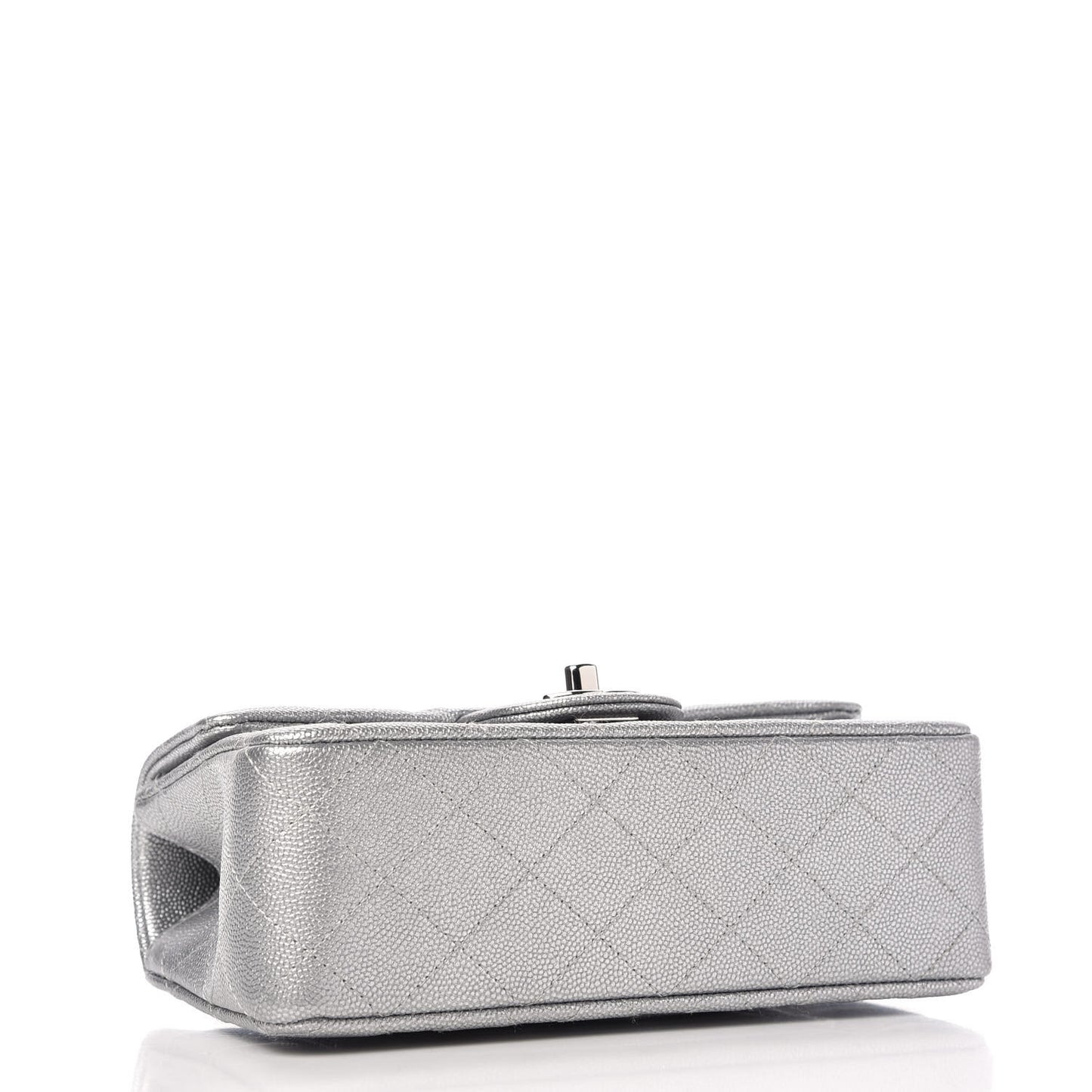 Metallic Caviar Quilted Mini Top Handle Rectangular Flap Silver