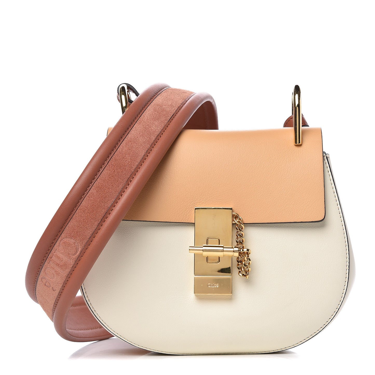 Smooth Calfskin Mini Bi-Color Drew Shoulder Bag Brown White