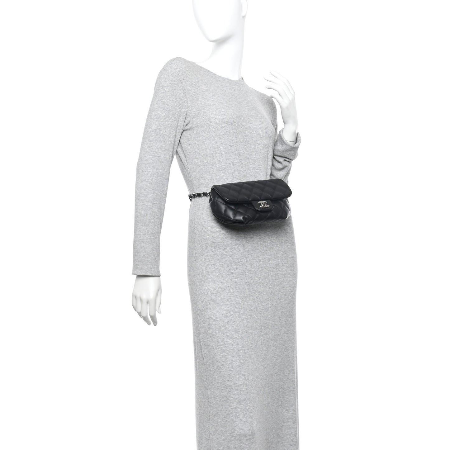 Calfskin Quilted CC Uniform Flap Belt Bag Black
