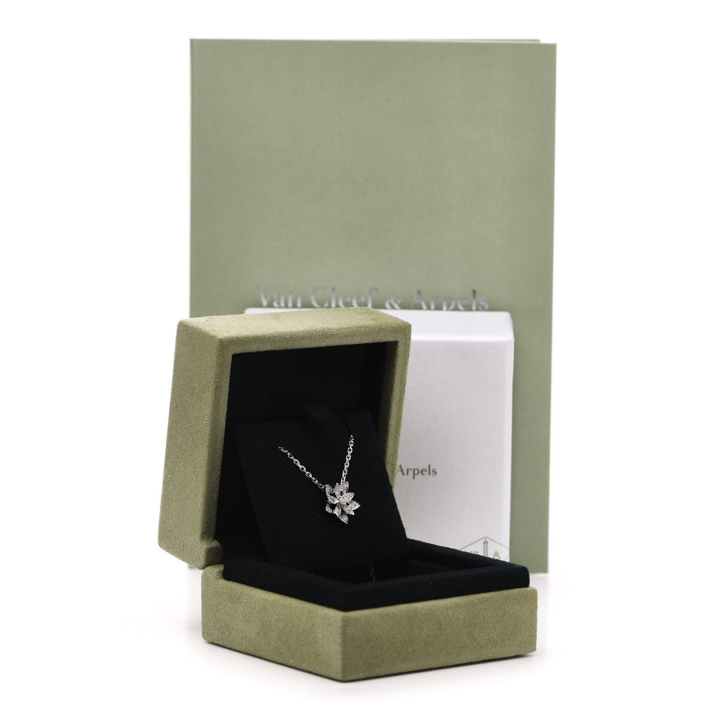 18K White Gold Diamond Mini Lotus Pendant Necklace