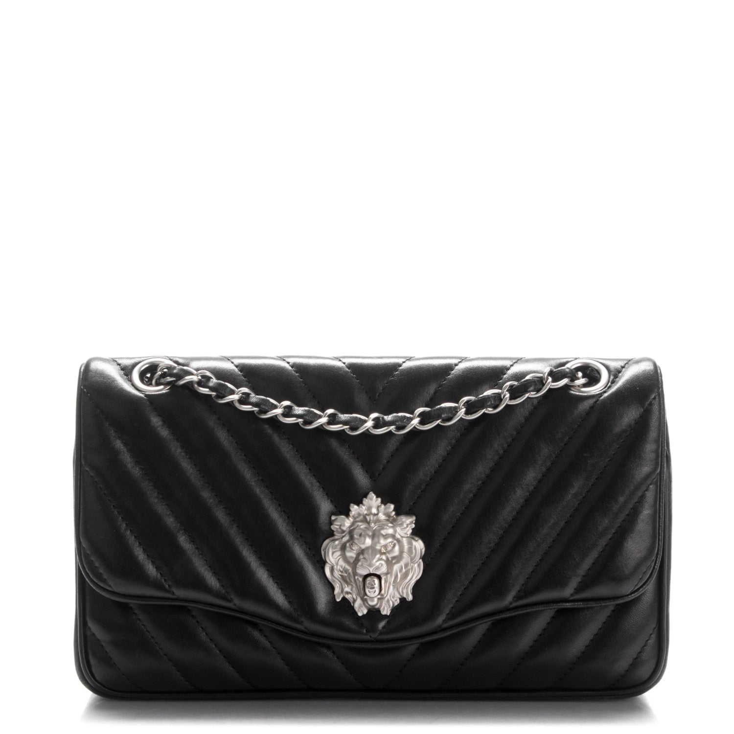 Chanel Lambskin Chevron Medium Leo Lion Flap Black 1 of 8