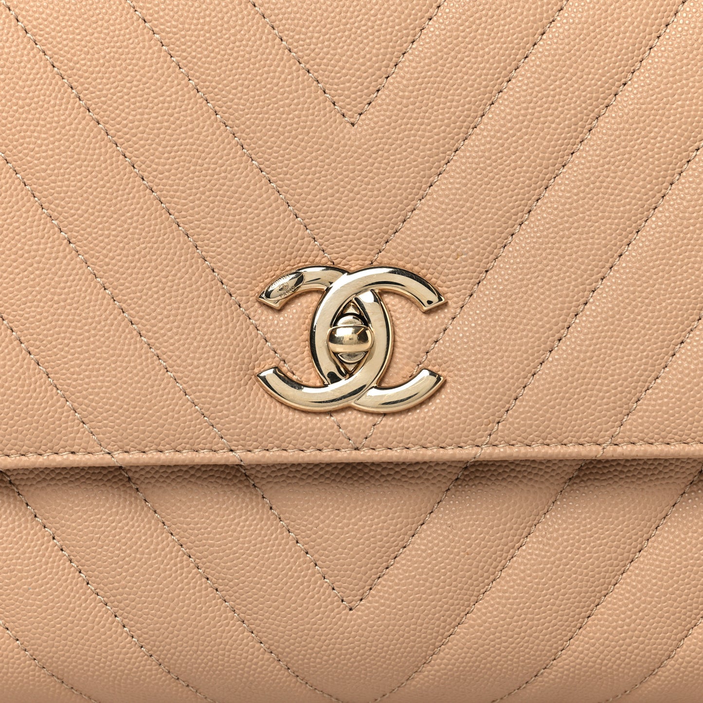 Caviar Chevron Quilted Small Coco Handle Flap Beige