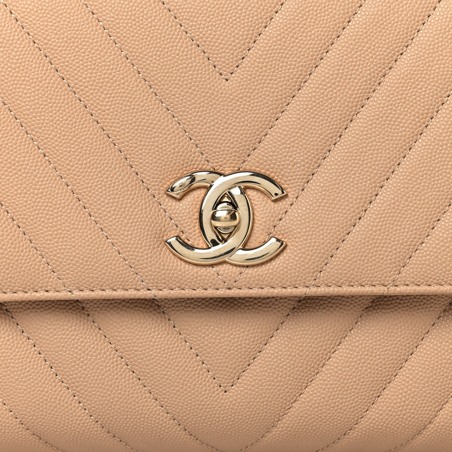 Chanel Caviar Chevron Quilted Small Coco Handle Flap Beige 8 of 12
