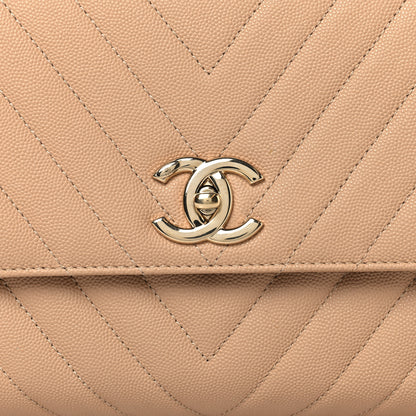 Chanel Caviar Chevron Quilted Small Coco Handle Flap Beige 8 of 12