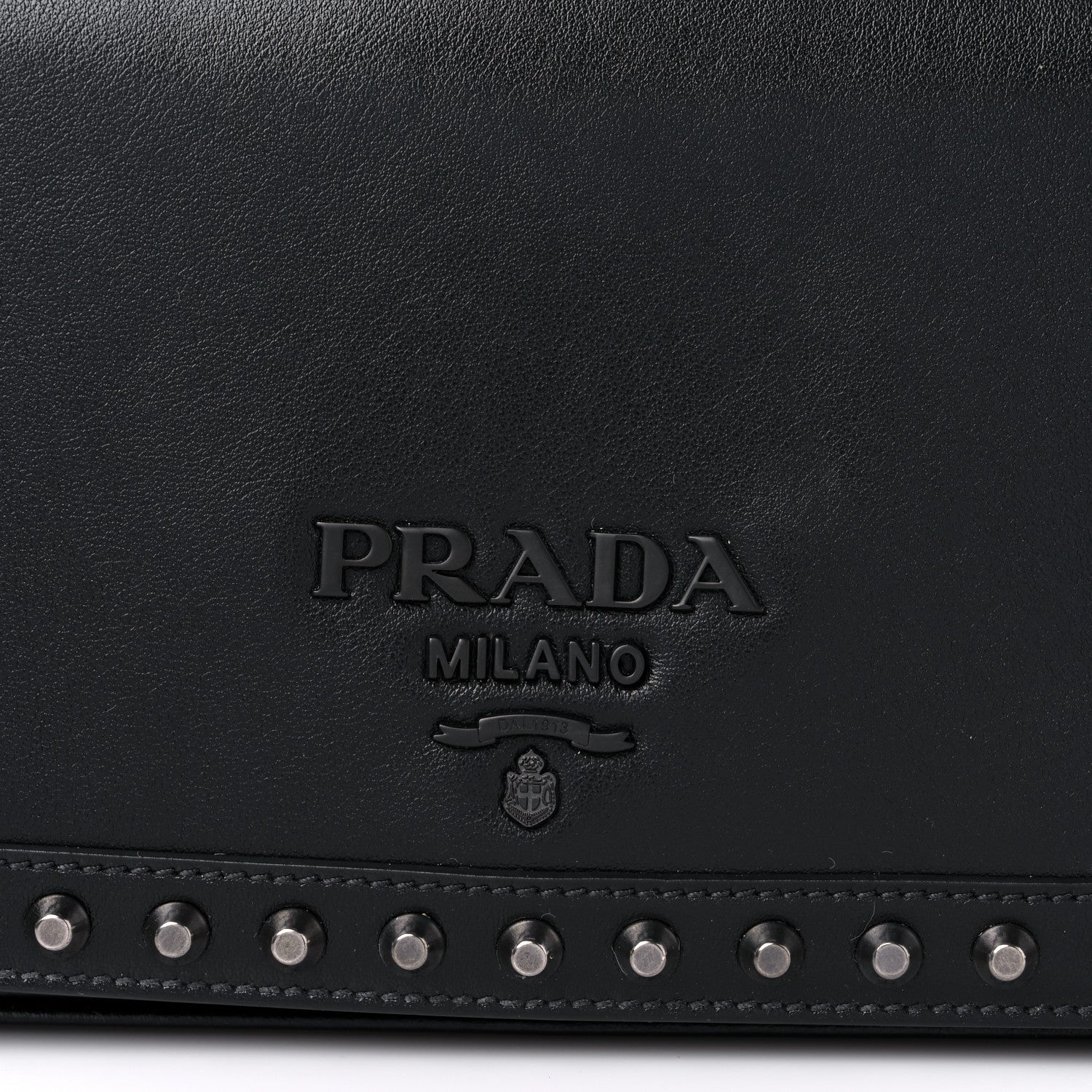 Prada Glace Calfskin Studded Crossbody Black 9 of 9