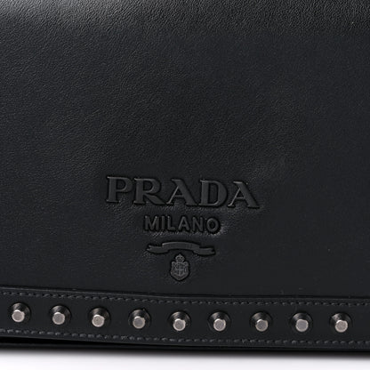 Prada Glace Calfskin Studded Crossbody Black 9 of 9