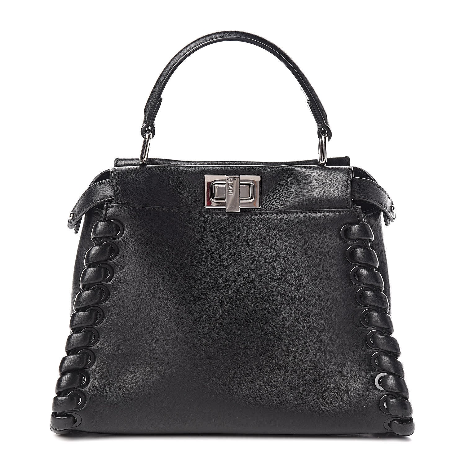 Fendi Nappa Lace Up Mini Peekaboo Iconic Satchel Black 1 of 13