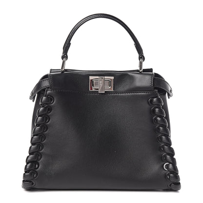 Fendi Nappa Lace Up Mini Peekaboo Iconic Satchel Black 1 of 13