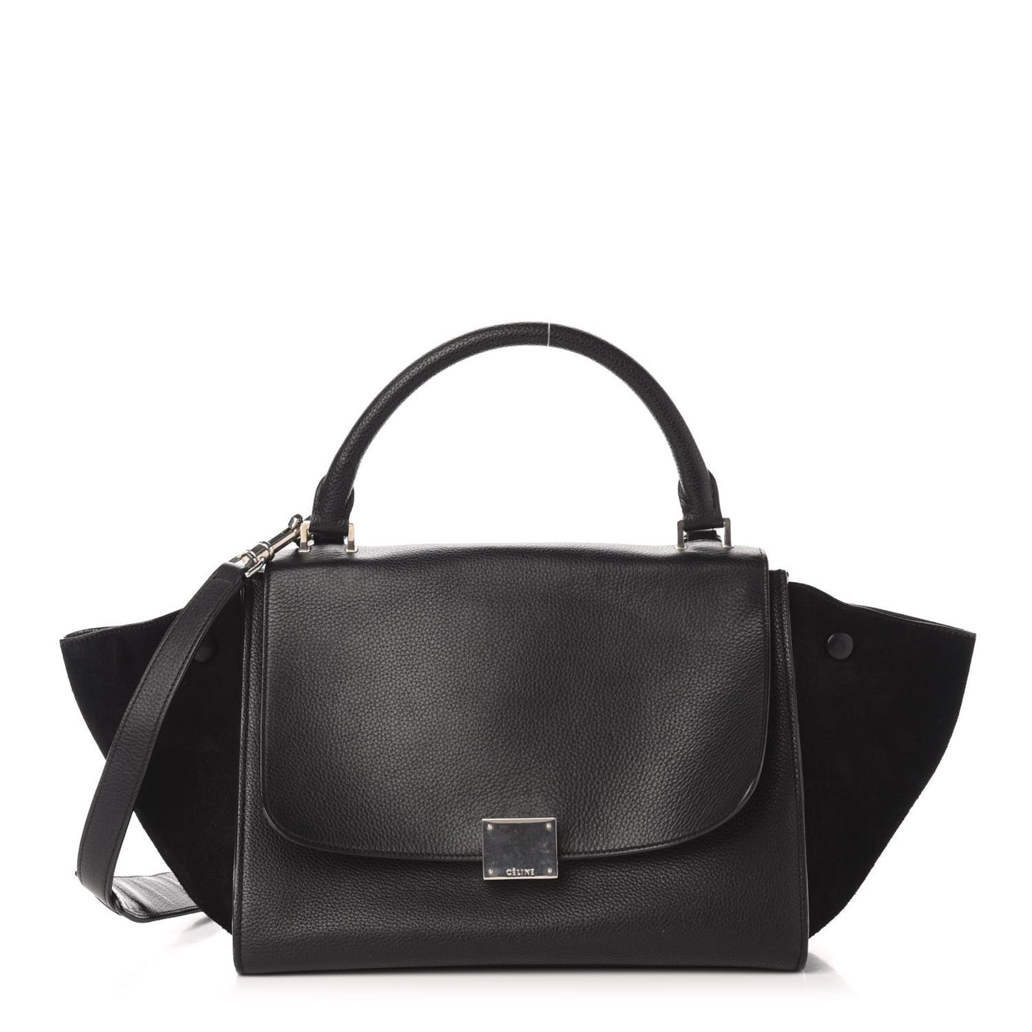 Drummed Calfskin Suede Small Trapeze Black
