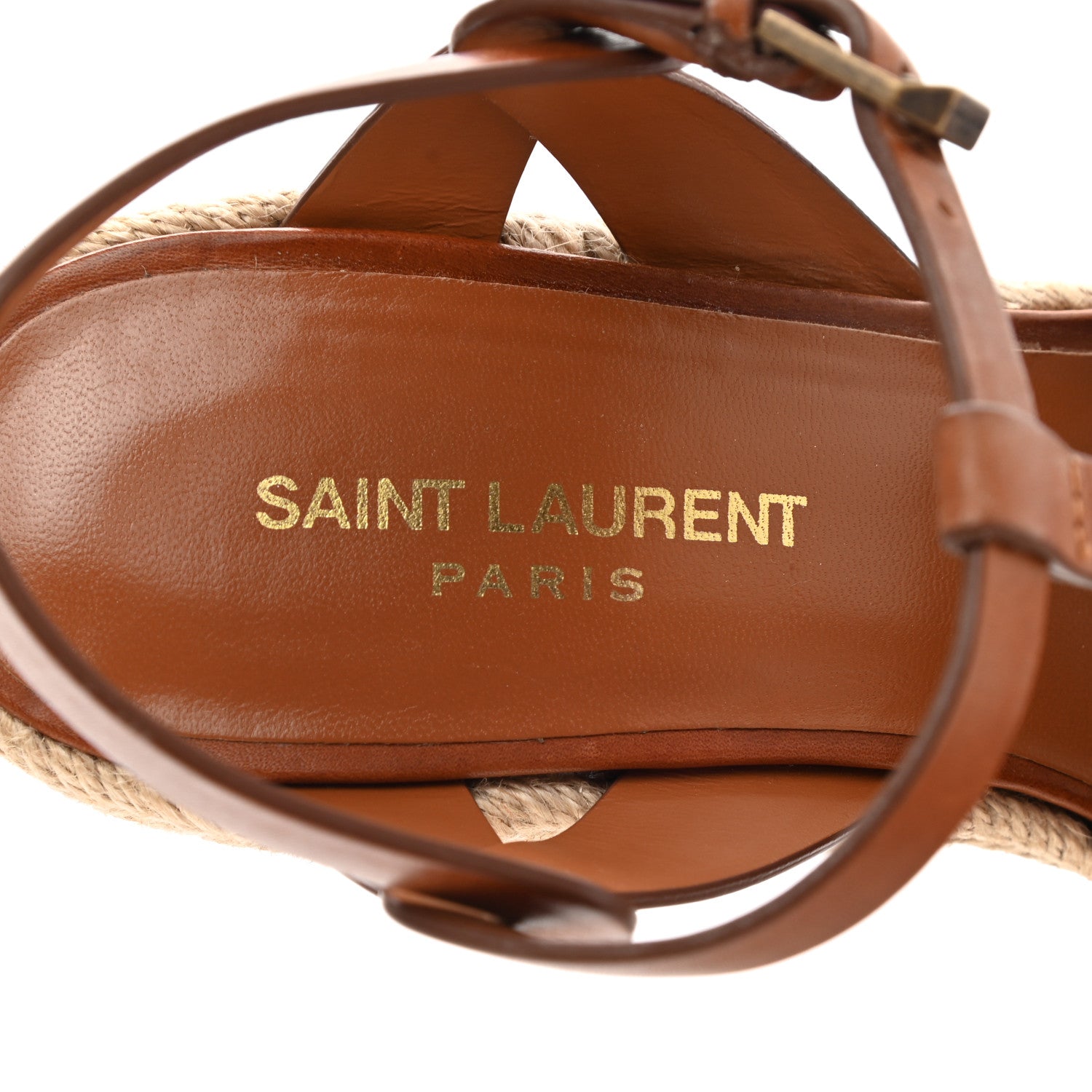Saint Laurent Calfskin 85 Platform Espadrille Wedge Sandals 38.5 Brown 7 of 9