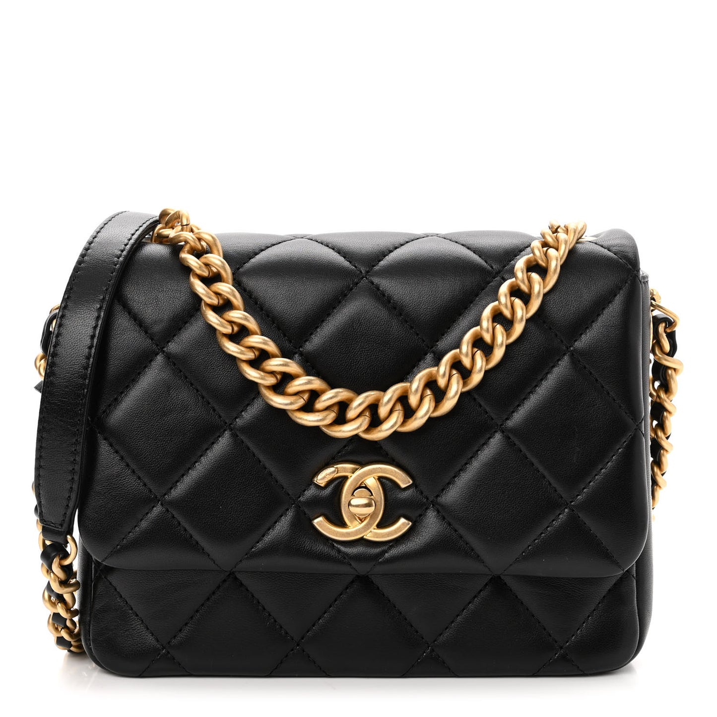 Lambskin Quilted Small Side Note Flap Black