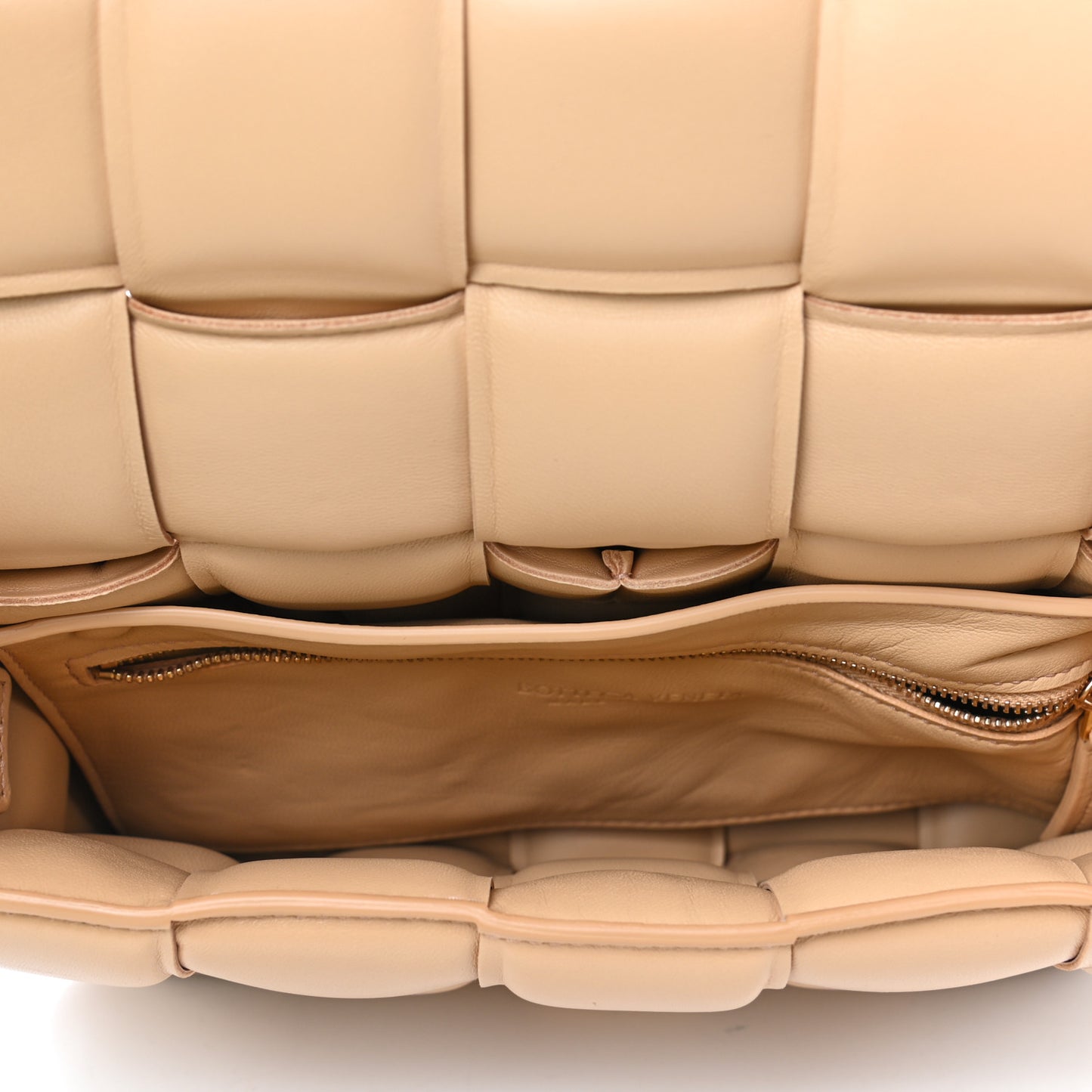 Nappa Maxi Intreccio Padded Cassette Crossbody Bag Almond