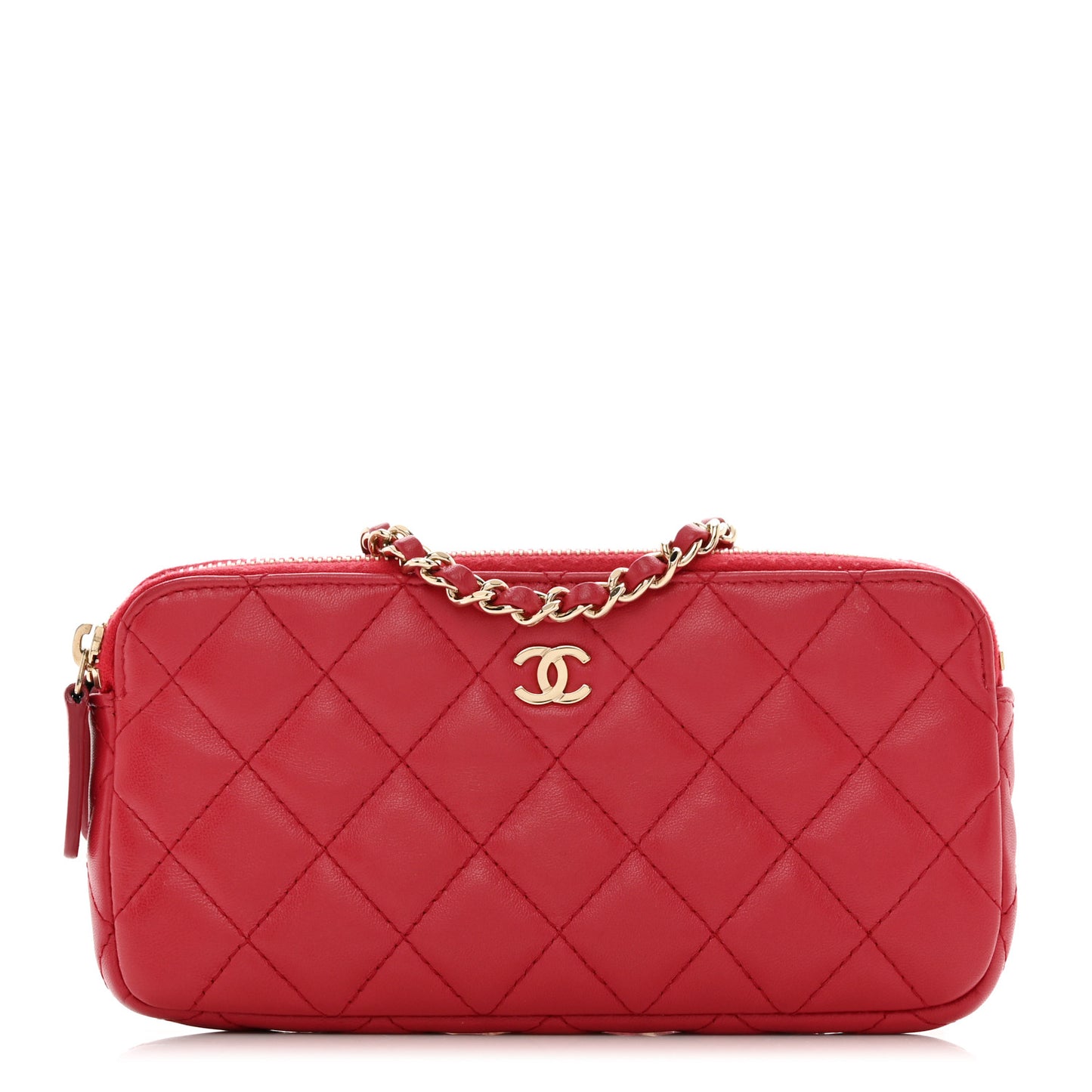 Lambskin Quilted Small Clutch With Chain Dark Pink