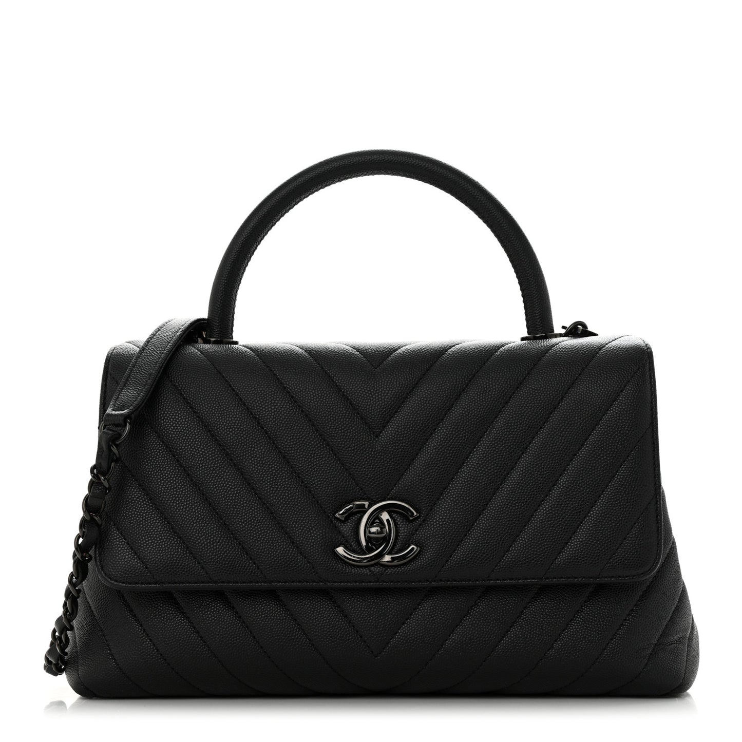 Caviar Chevron Quilted Small Coco Handle Flap So Black