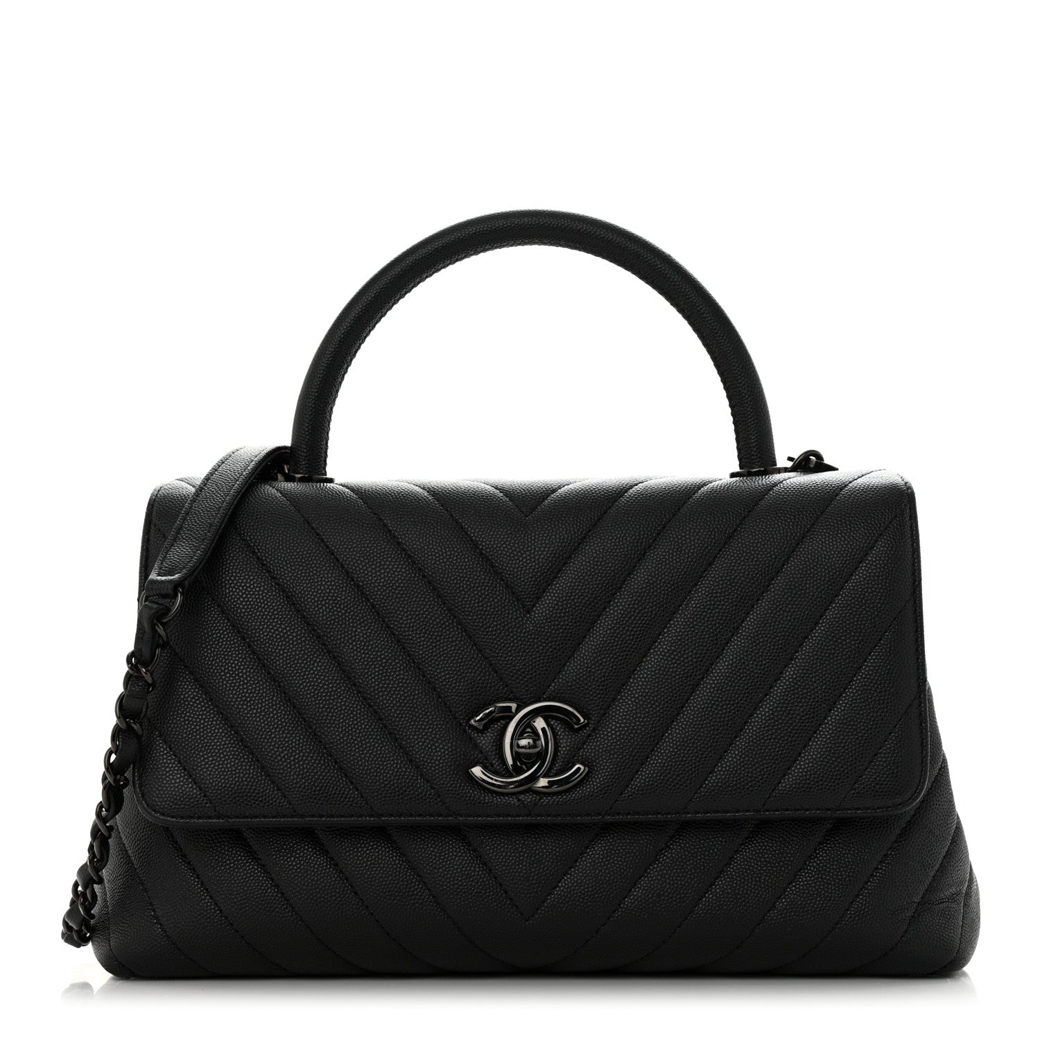 Chanel Caviar Chevron Quilted Small Coco Handle Flap So Black 1 of 12