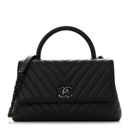 Chanel Caviar Chevron Quilted Small Coco Handle Flap So Black 1 of 12