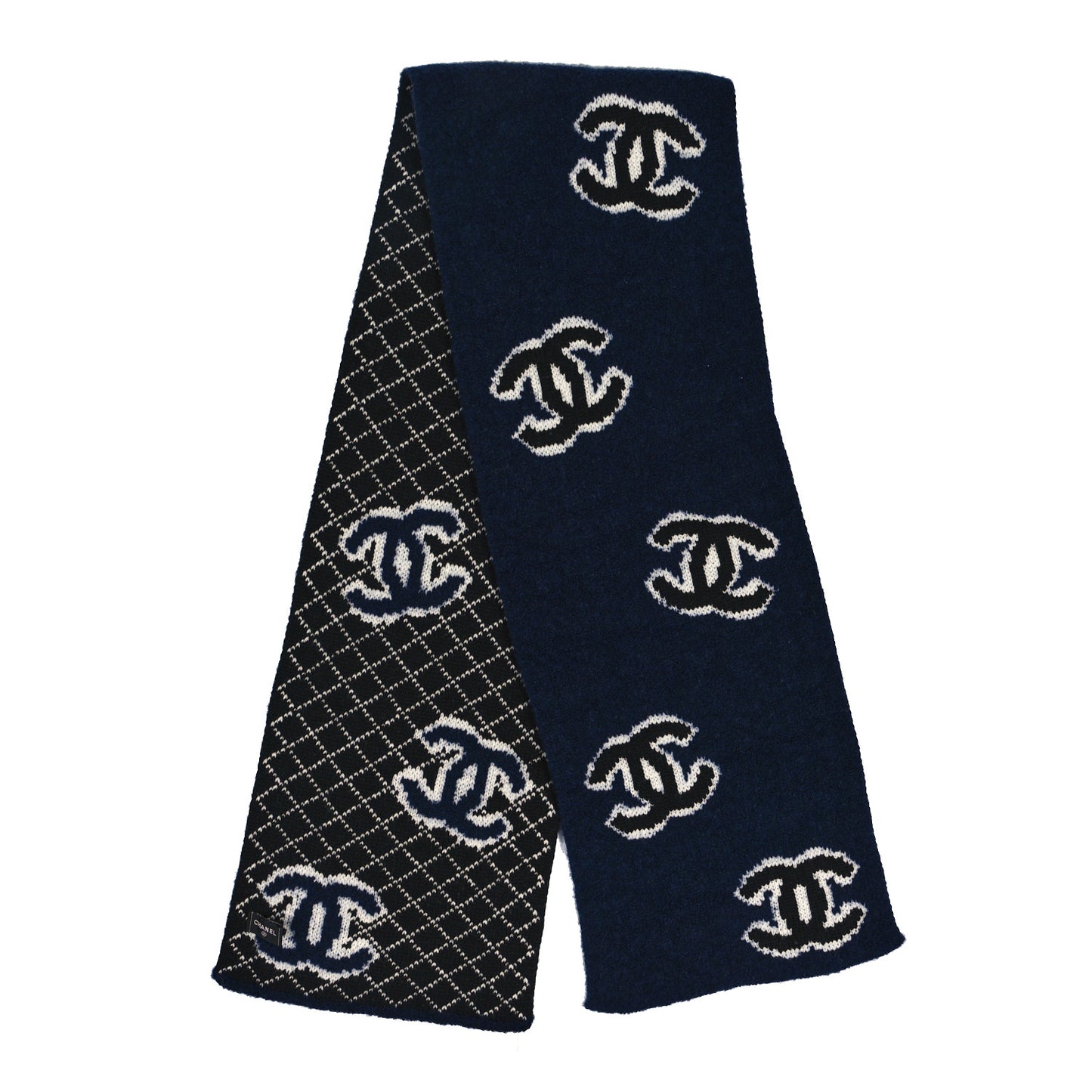 Wool Cashmere Silk CC Scarf Navy White