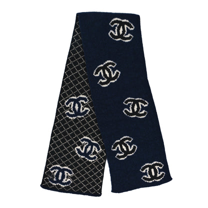 Chanel Wool Cashmere Silk CC Scarf Navy White 2 of 4