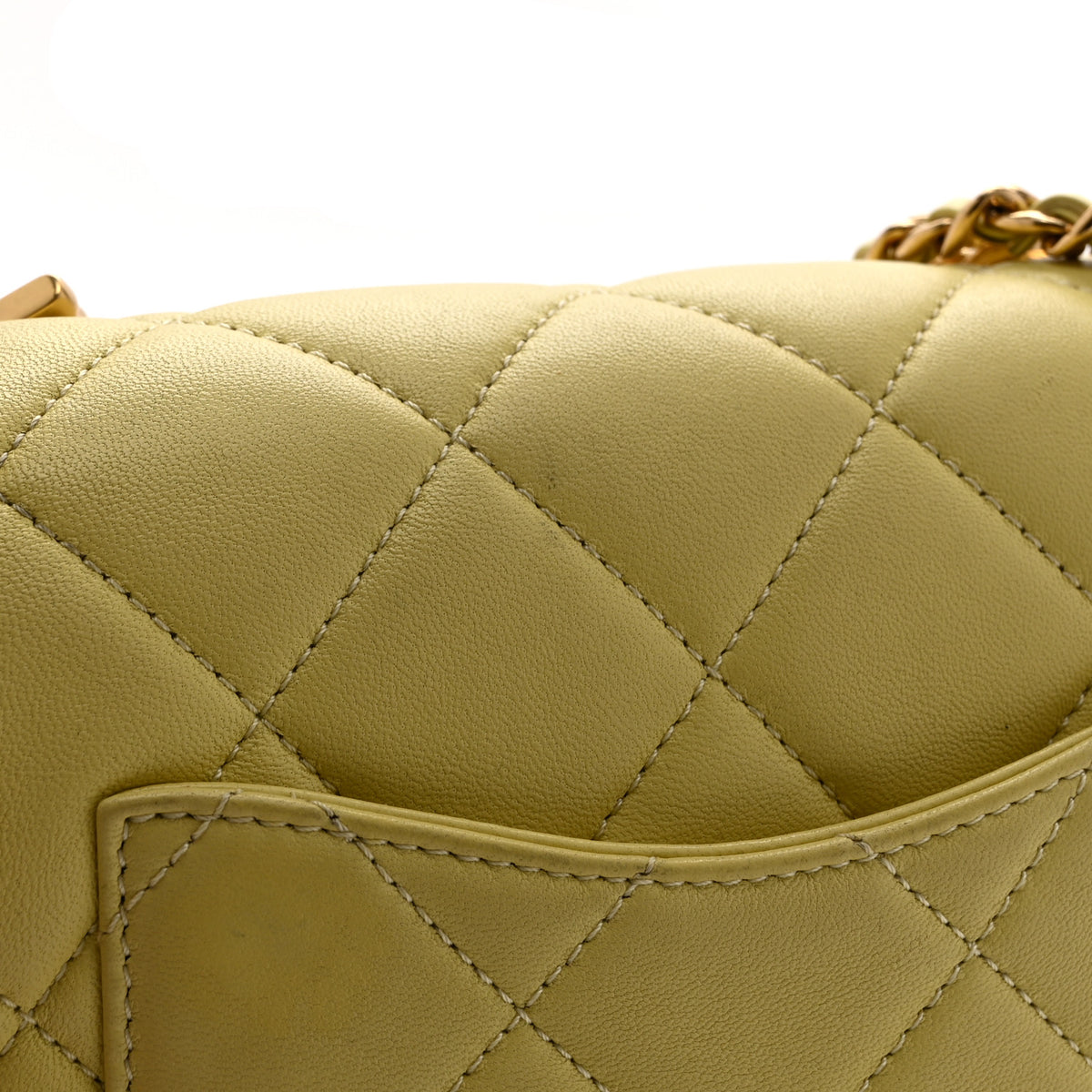 Lambskin Quilted Mini CC Crystal Logo Chain Flap Yellow