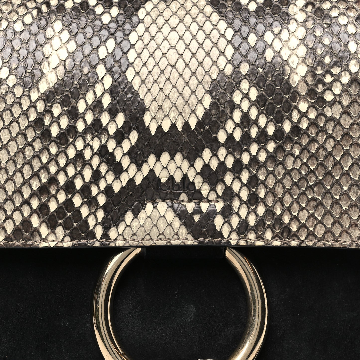 Snakeskin Calfskin Small Faye Shoulder Bag Natural Black