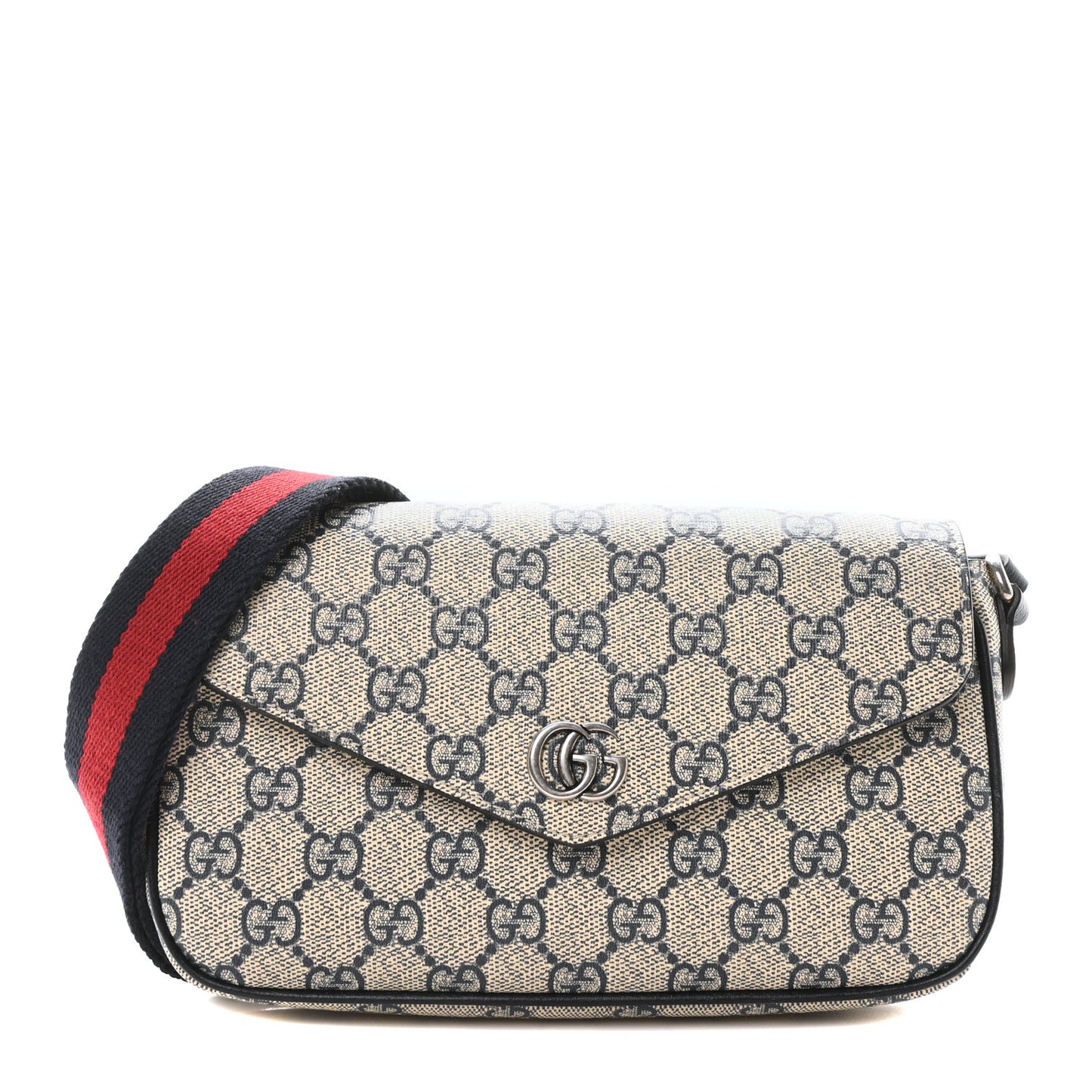 GG Supreme Monogram Textured Dollar Calfskin Web Mini Ophidia Envelope Shoulder Bag Beige Blue