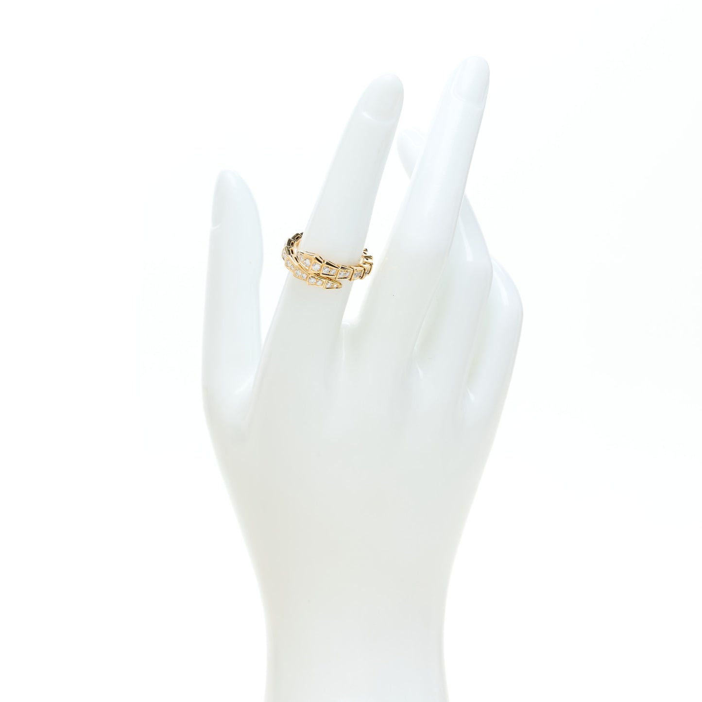 18K Yellow Gold Diamond Serpenti Viper Pave Ring L