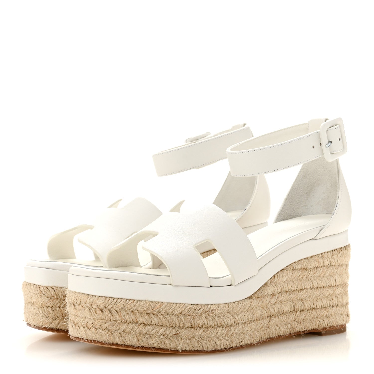Hermes Goatskin Elda Espadrille Wedge Sandals 36 White 4 of 9
