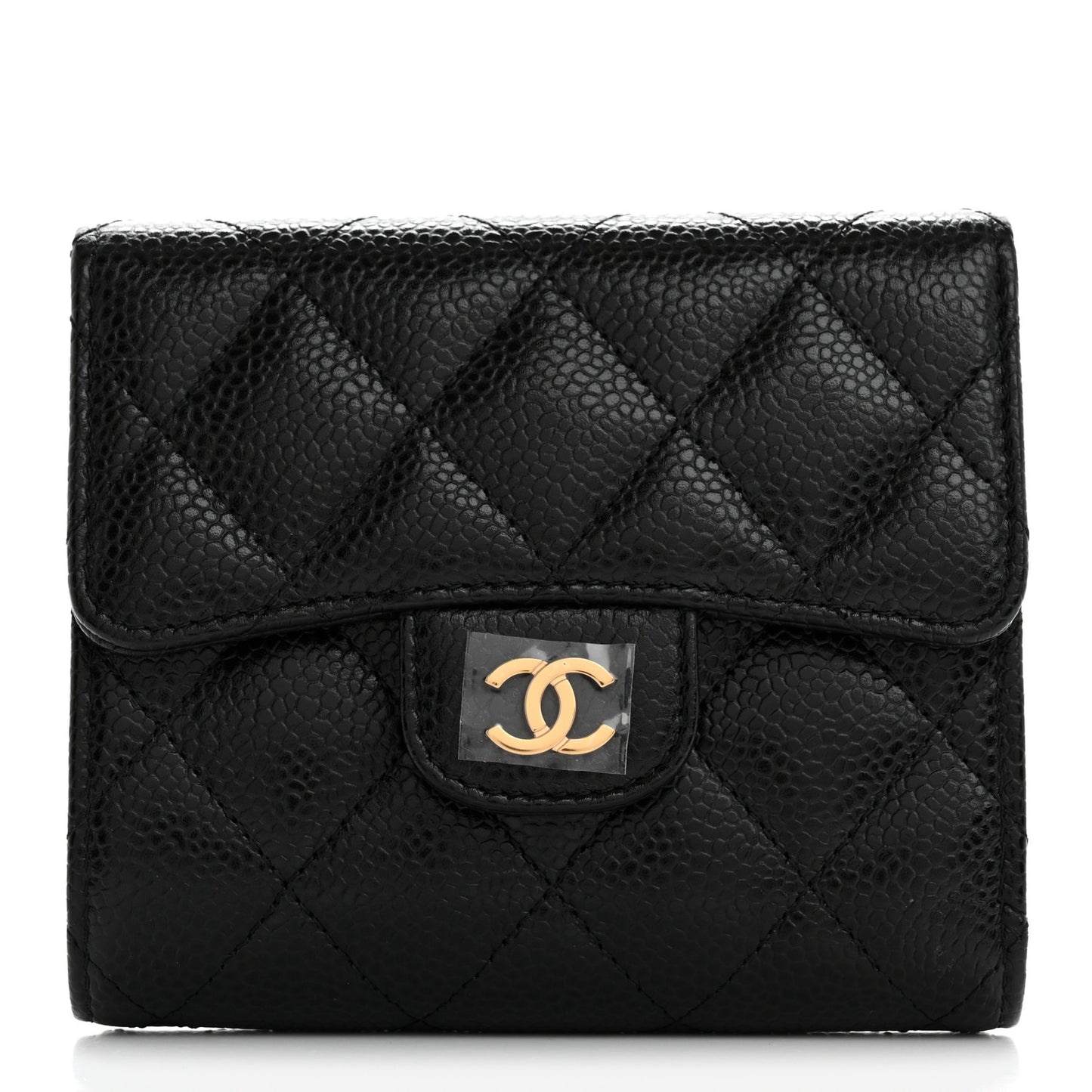 Caviar Quilted Compact Flap Wallet Black