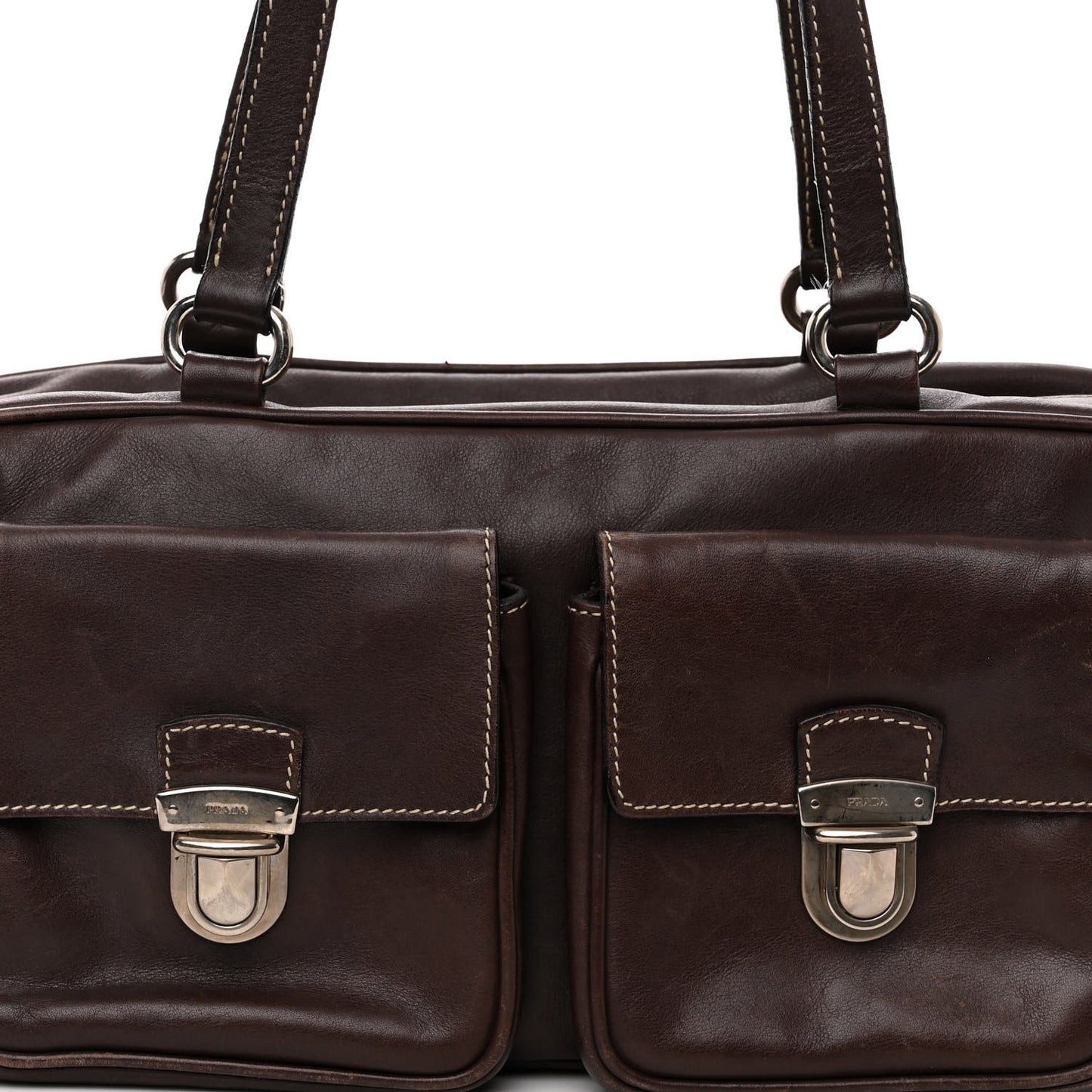 Soft Calf Push Lock Pocket Shoulder Bag Brown