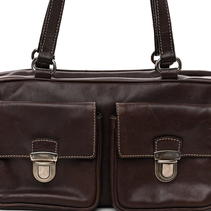 Prada Soft Calf Push Lock Pocket Shoulder Bag Brown 6 of 11