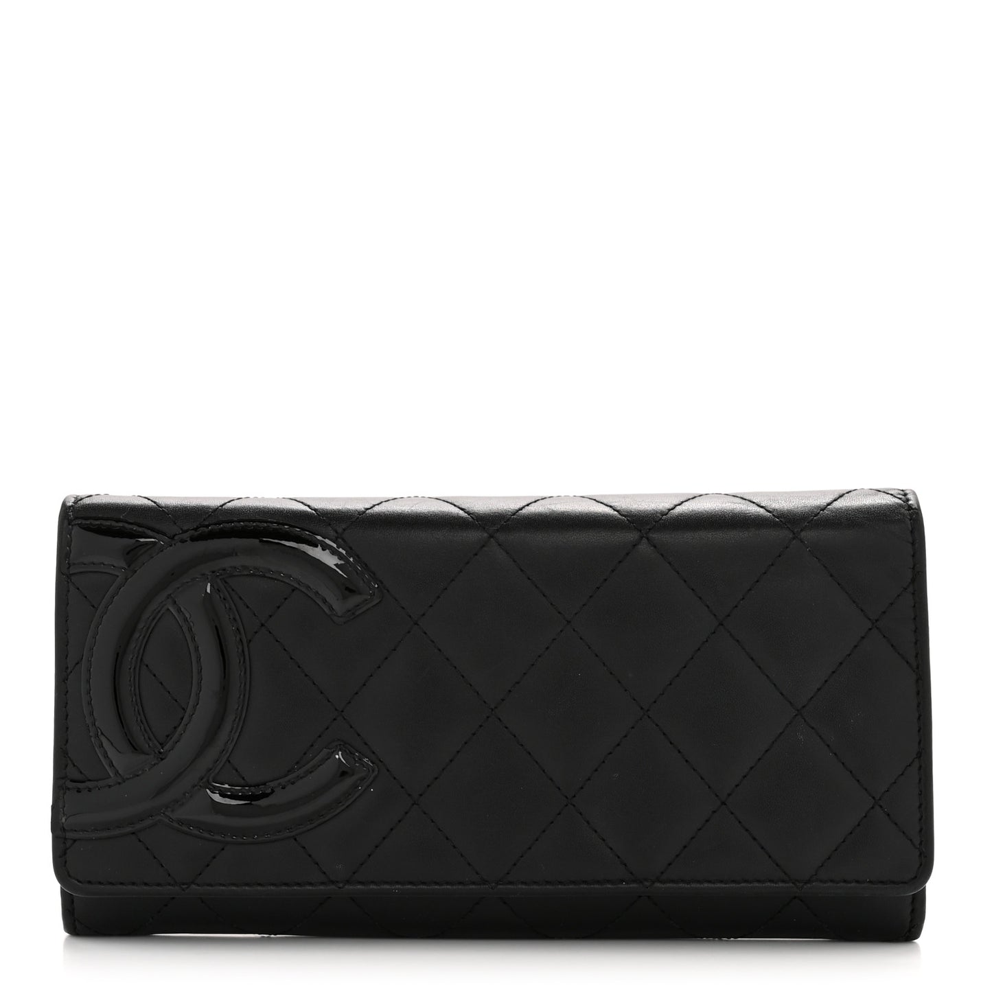 Calfskin Quilted Cambon Long Double Wallet Black