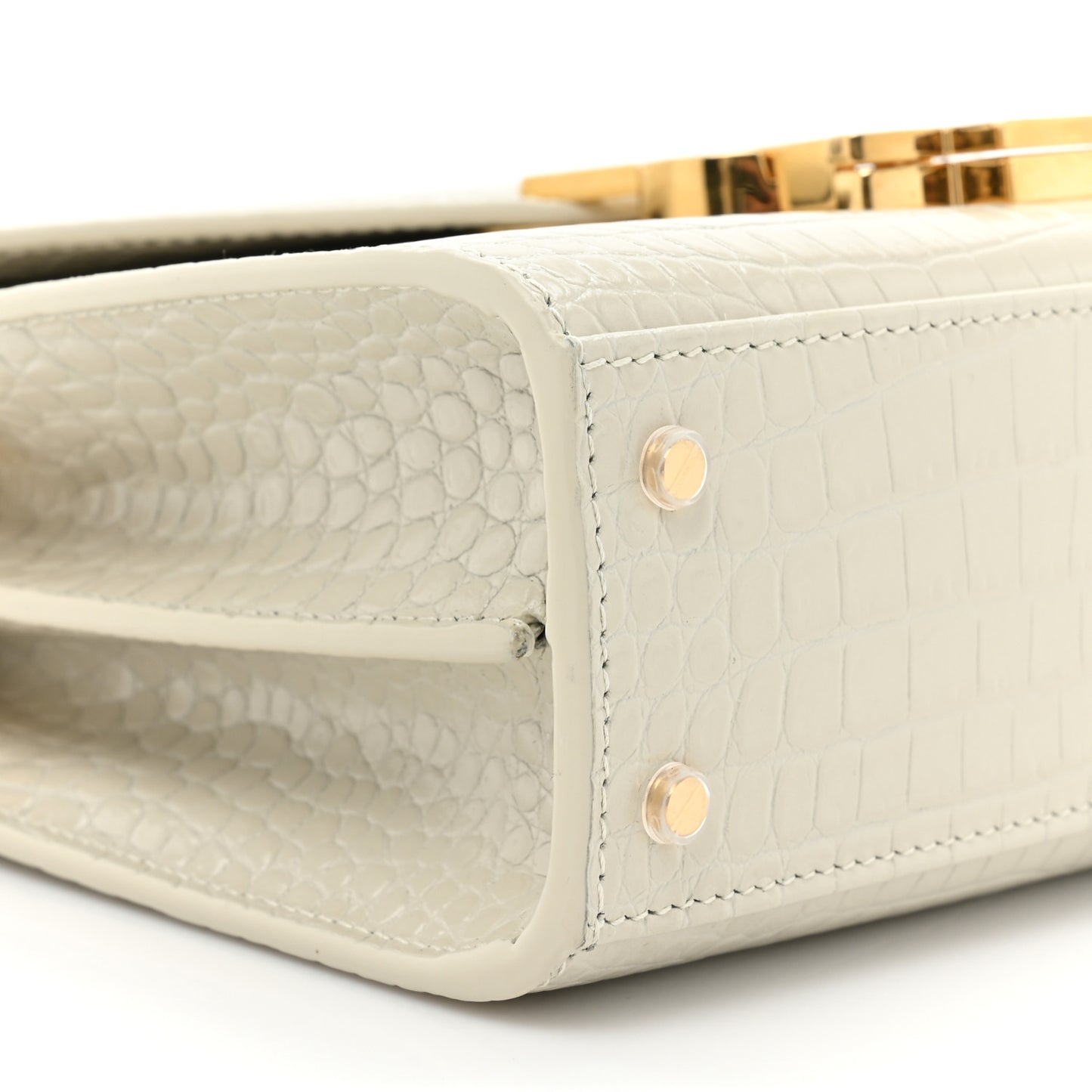 Crocodile Embossed Mini Classic Monogram Cassandra Top Handle Crema Soft