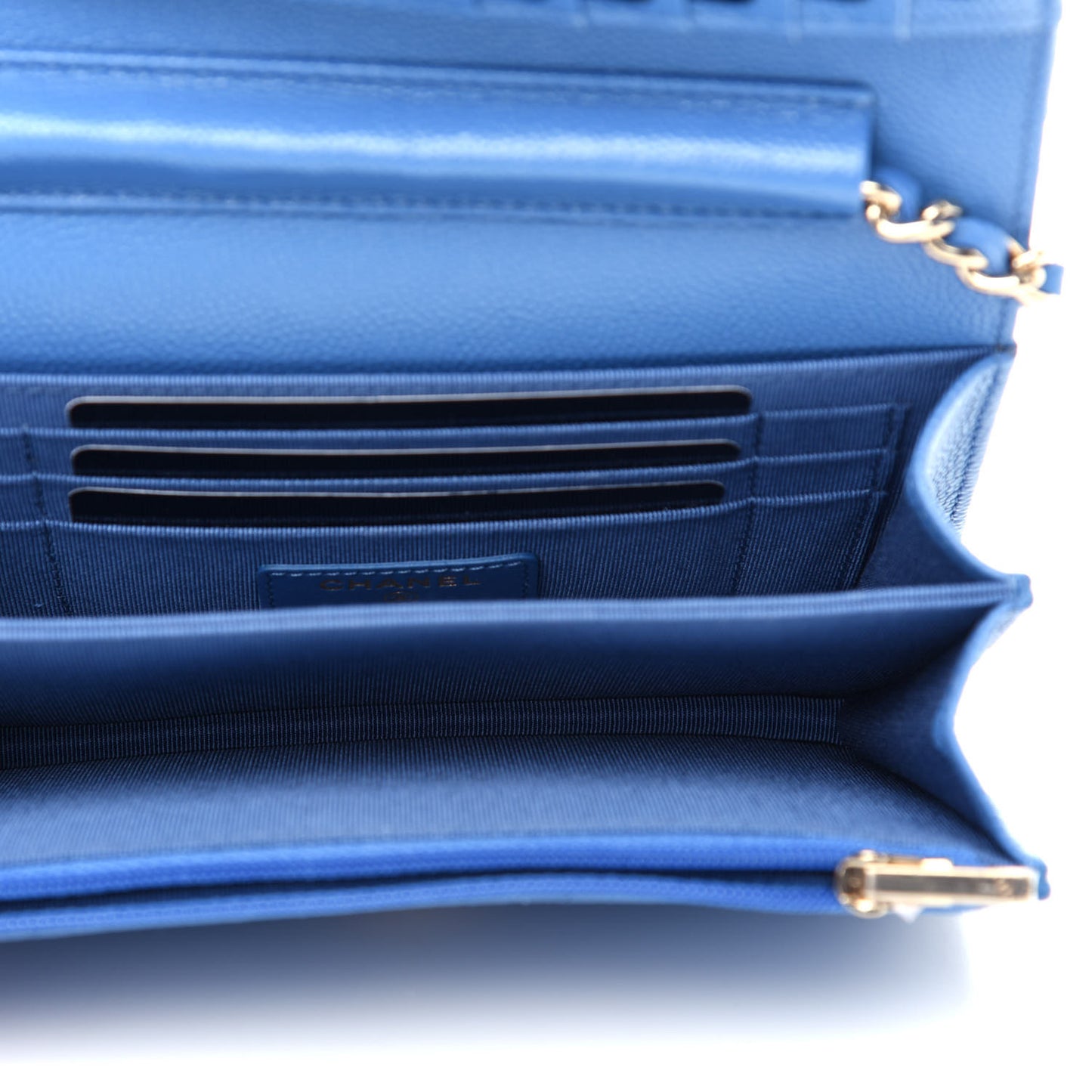 Caviar Quilted Mini Wallet On Chain WOC Blue
