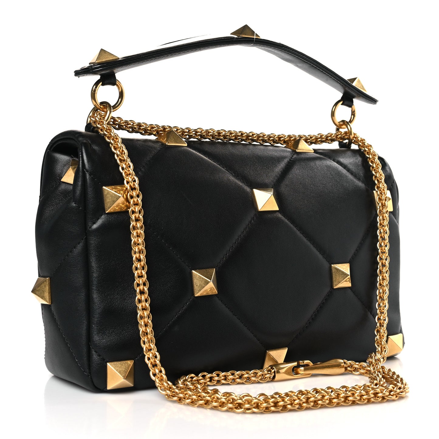 Nappa Large Roman Stud Shoulder Bag Black