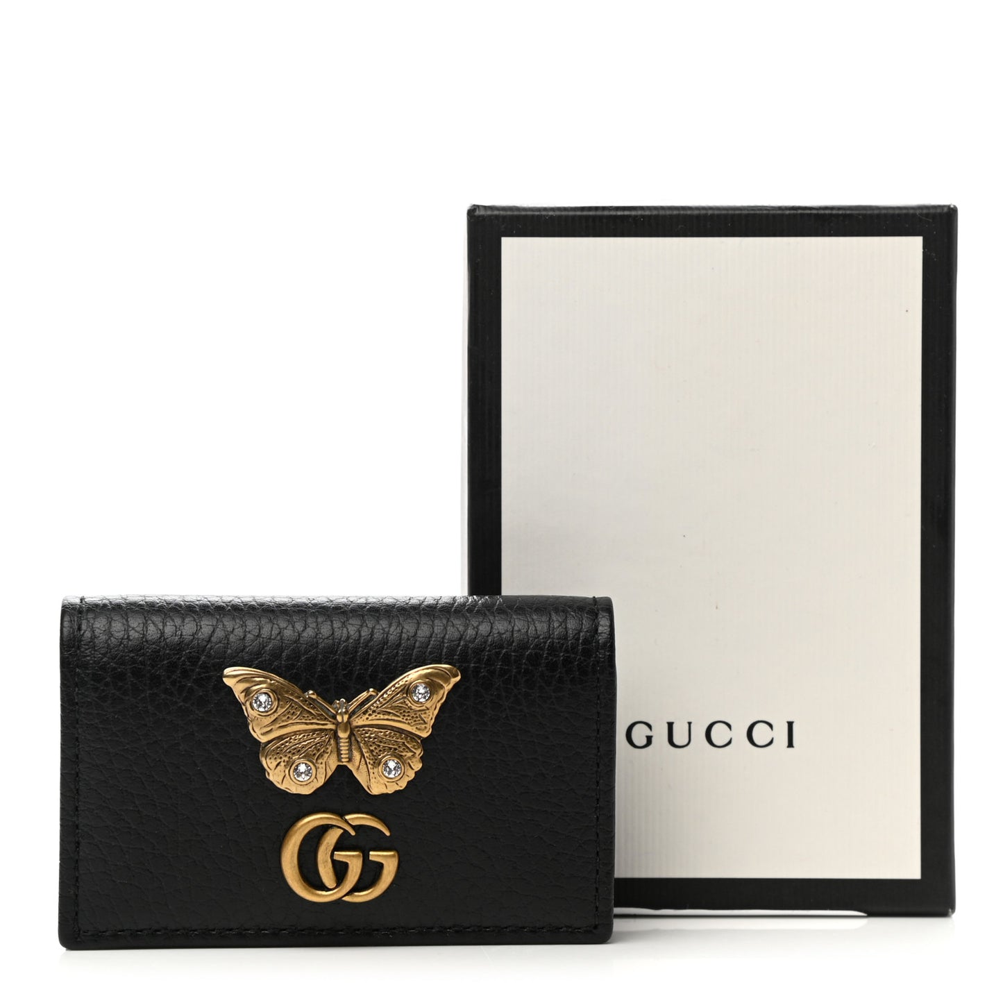 Pebbled Calfskin Butterfly 6 Key Holder Case Black