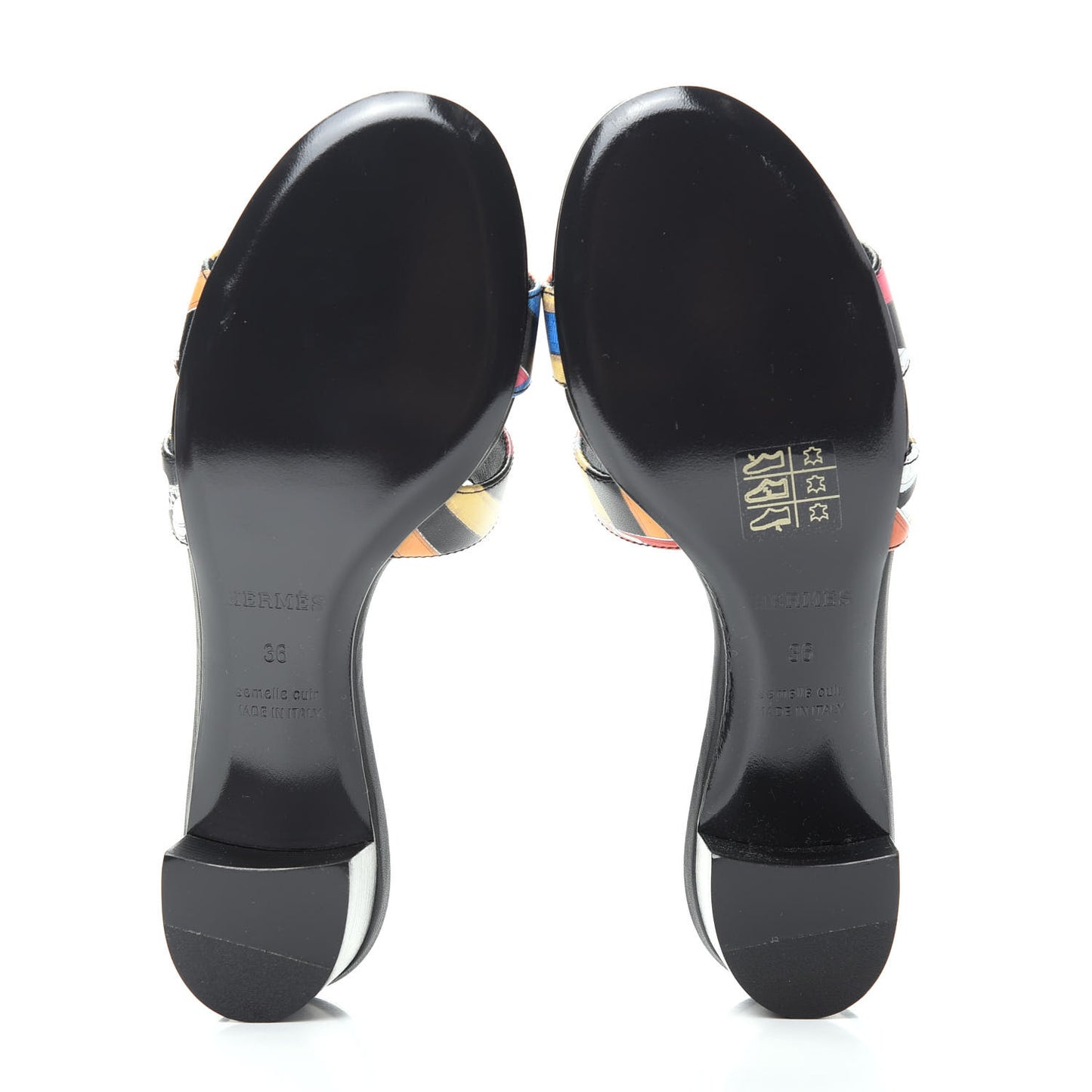 Calfskin Cavalcadour Print Oasis Sandals 36 Multicolor Black