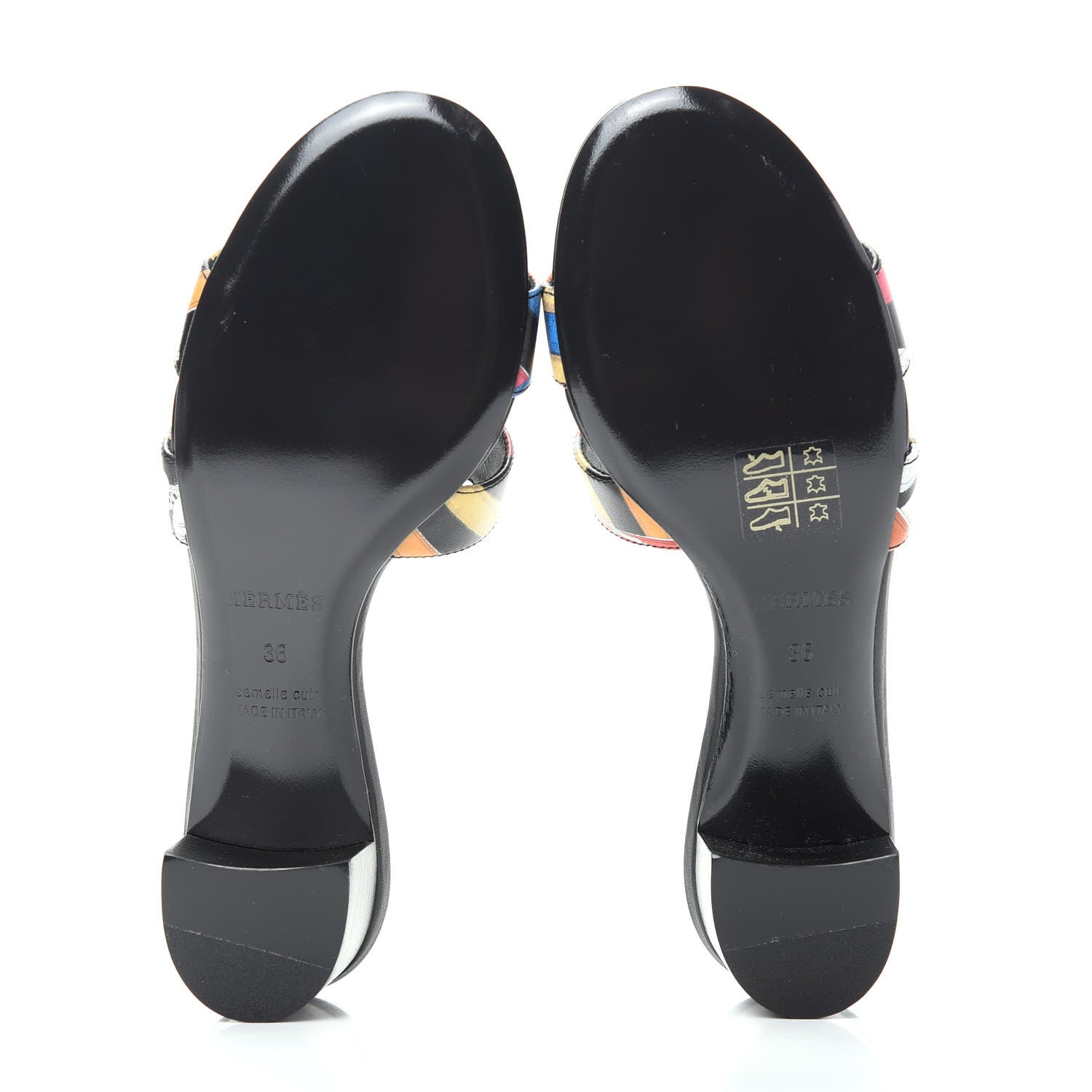 Hermes Calfskin Cavalcadour Print Oasis Sandals 36 Multicolor Black 6 of 10