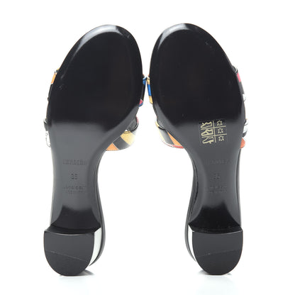 Hermes Calfskin Cavalcadour Print Oasis Sandals 36 Multicolor Black 6 of 10