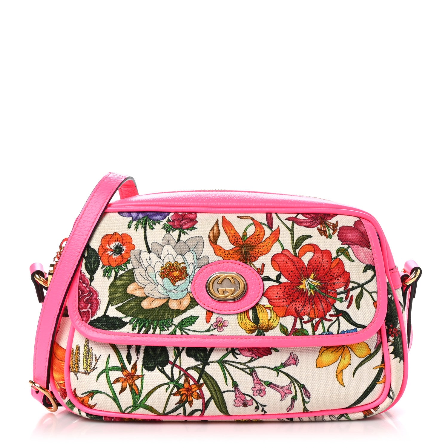 Gucci Canvas Flora Floral Shoulder Bag White Fuchsia Fluo 1 of 11
