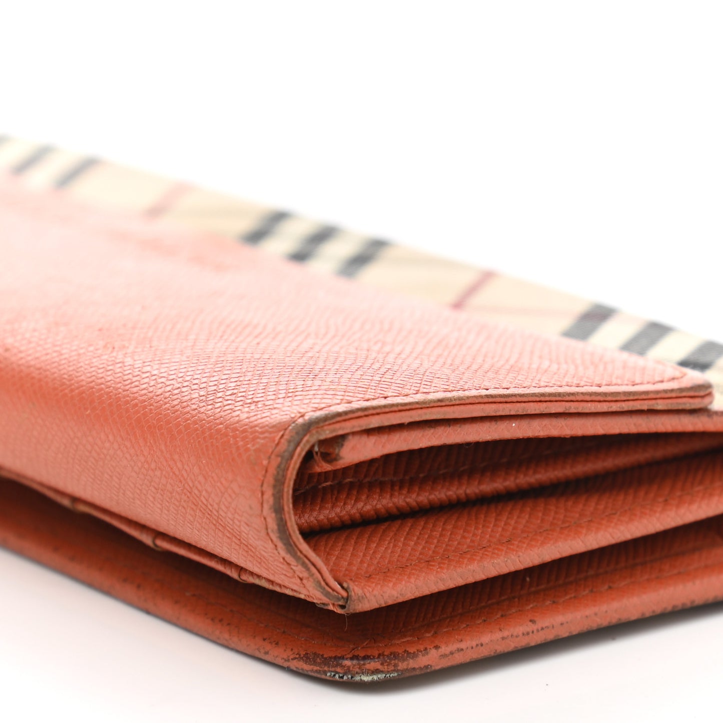 Calfskin House Check Continental Flap Wallet Orange