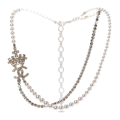 Chanel Pearl Crystal CC Crown Multi Strand Necklace Gold 1 of 4