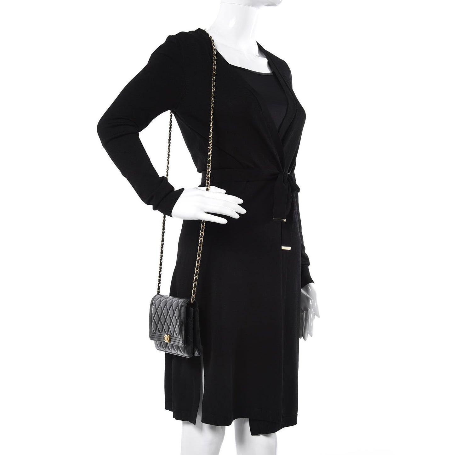 Lambskin Quilted Boy Wallet On Chain WOC Black