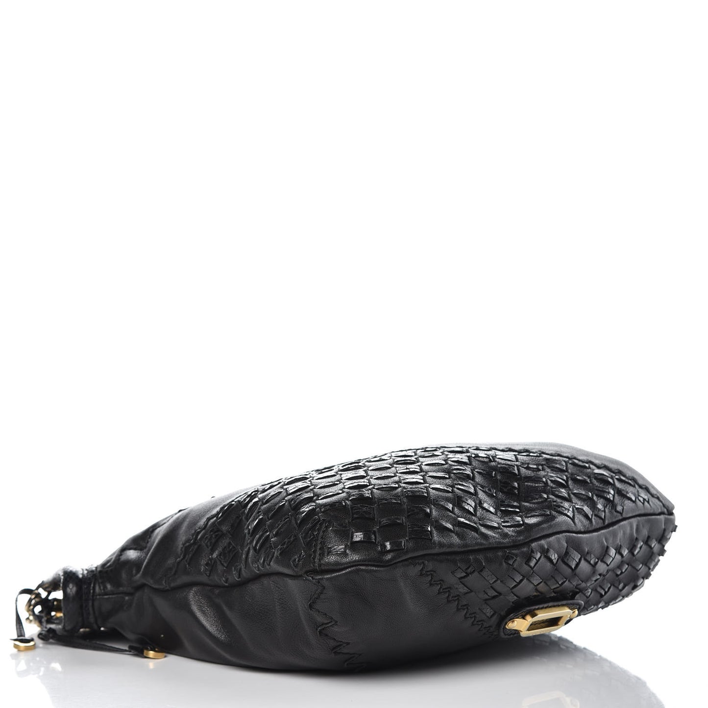 Lambskin Snakeskin Woven Hobo Black